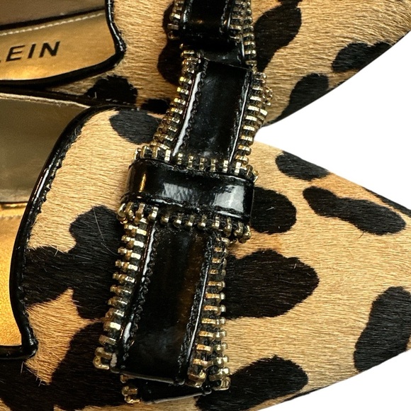 Anne Klein AKKEANA iflex Leopard Print real fur flats black patent bow - Picture 7 of 13